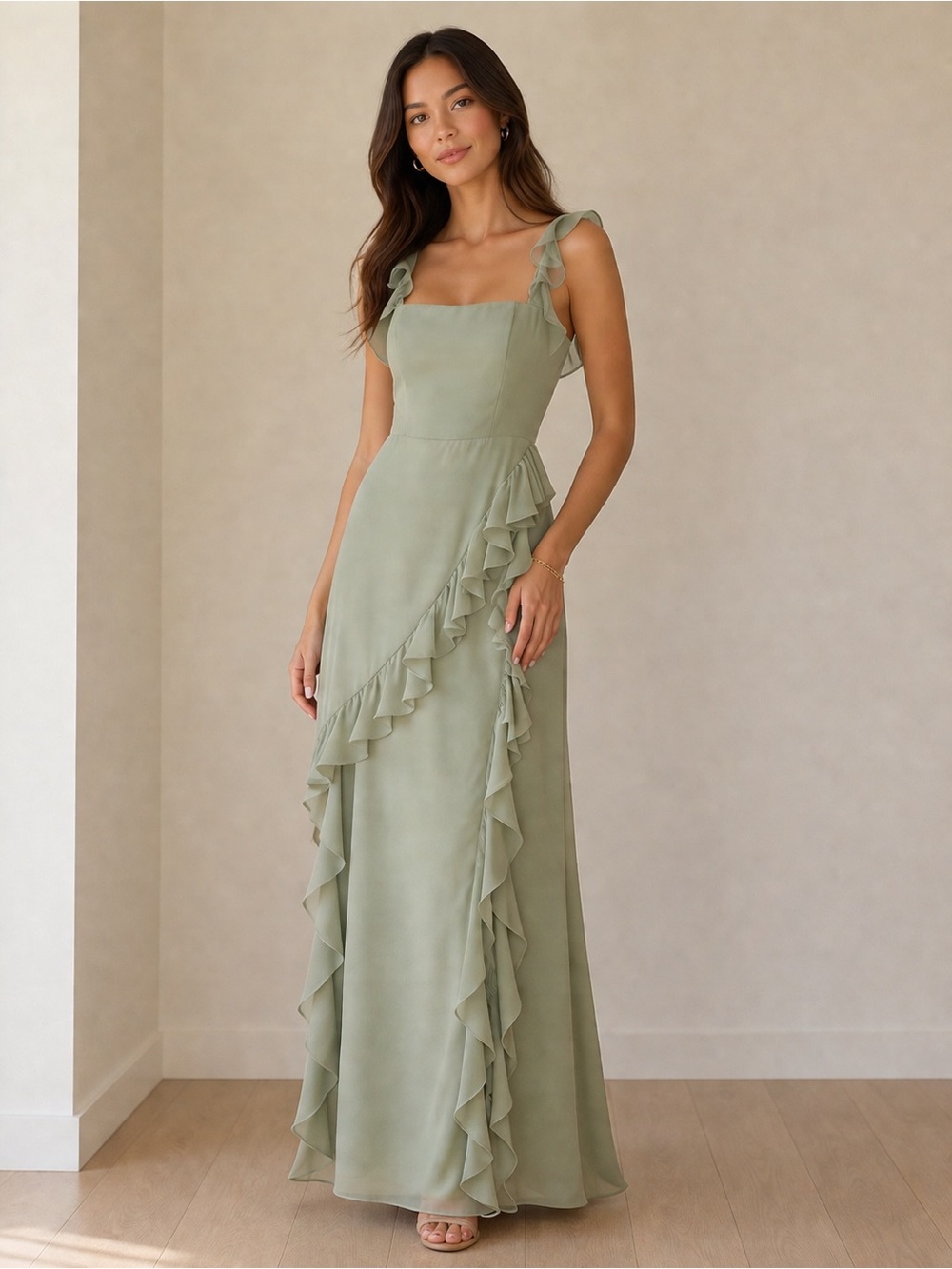 Elegant Pistachio ruffled prom bridal gown xs nwot